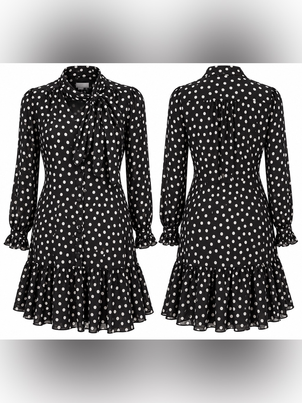 Anthropologie Polka Dot Tie Neck Blouse Dress Size M Black White Ruffle